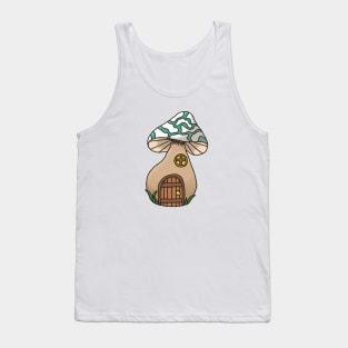 Teal Mushroom House Fantasy Print Tank Top